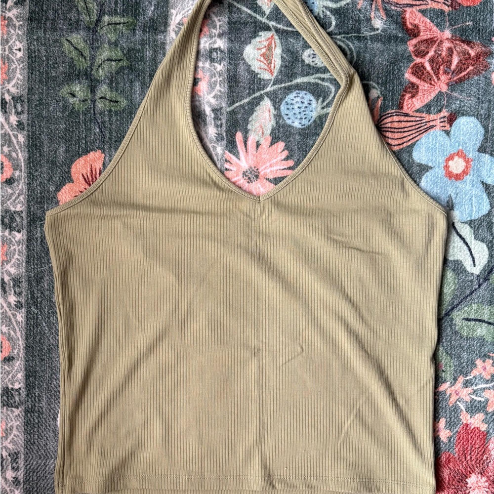 American Eagle Outfitters Green Ribbed Halter Top
